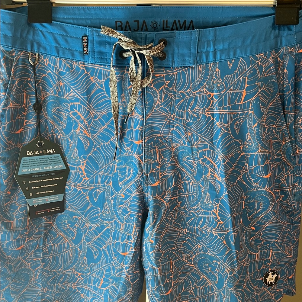 Blue and Orange Tropical Board Shorts